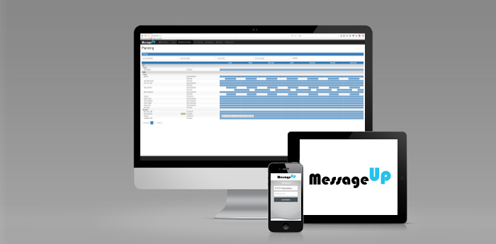 Interface VLA MessageUp sur desktop, tablette et mobile